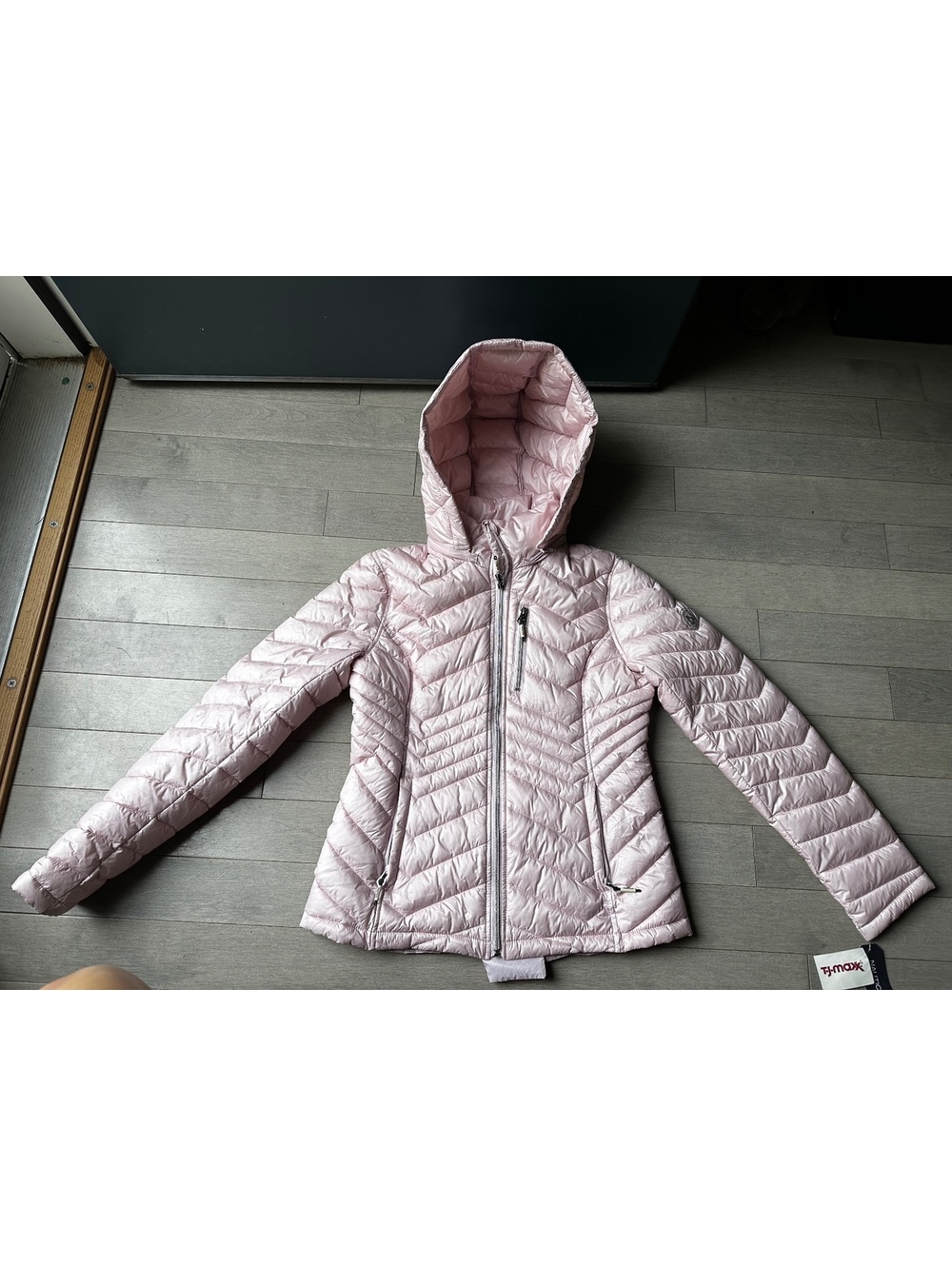 Girls Light Pink Quilted Puffer Hooded Full Zip Winter Coat Jacket Medium NWT